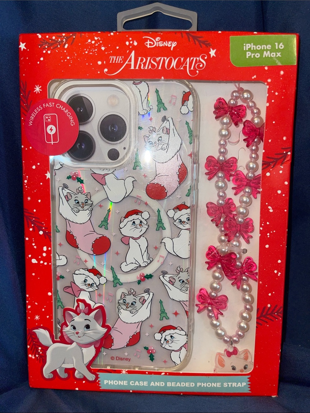 Disney The Aristocats iPhone 16 Pro Max Clear Case with Pink Bow Beaded Wristlet